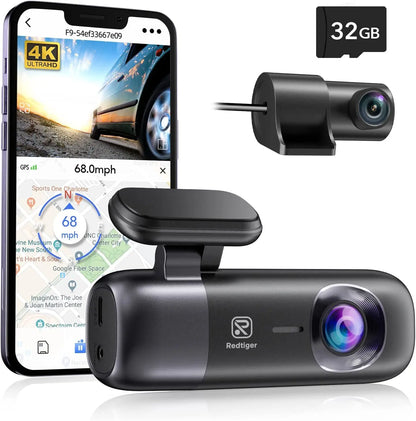 WiFi GPS 4K Dash Cam | REDTIGER F9 Front Rear Night Vision